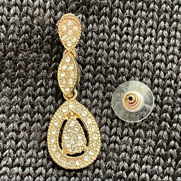Gold Tone And Crystal Pear Shaped Drop Earrings - Picture 3 of 9